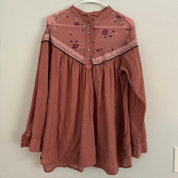 Women's Free People Mauve Long Sleeve Blouse w/ Pockets Size Small - Picture 1 of 5